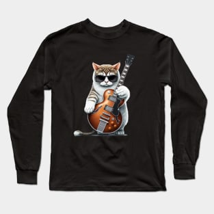 Cat Playing Guitar Long Sleeve T-Shirt